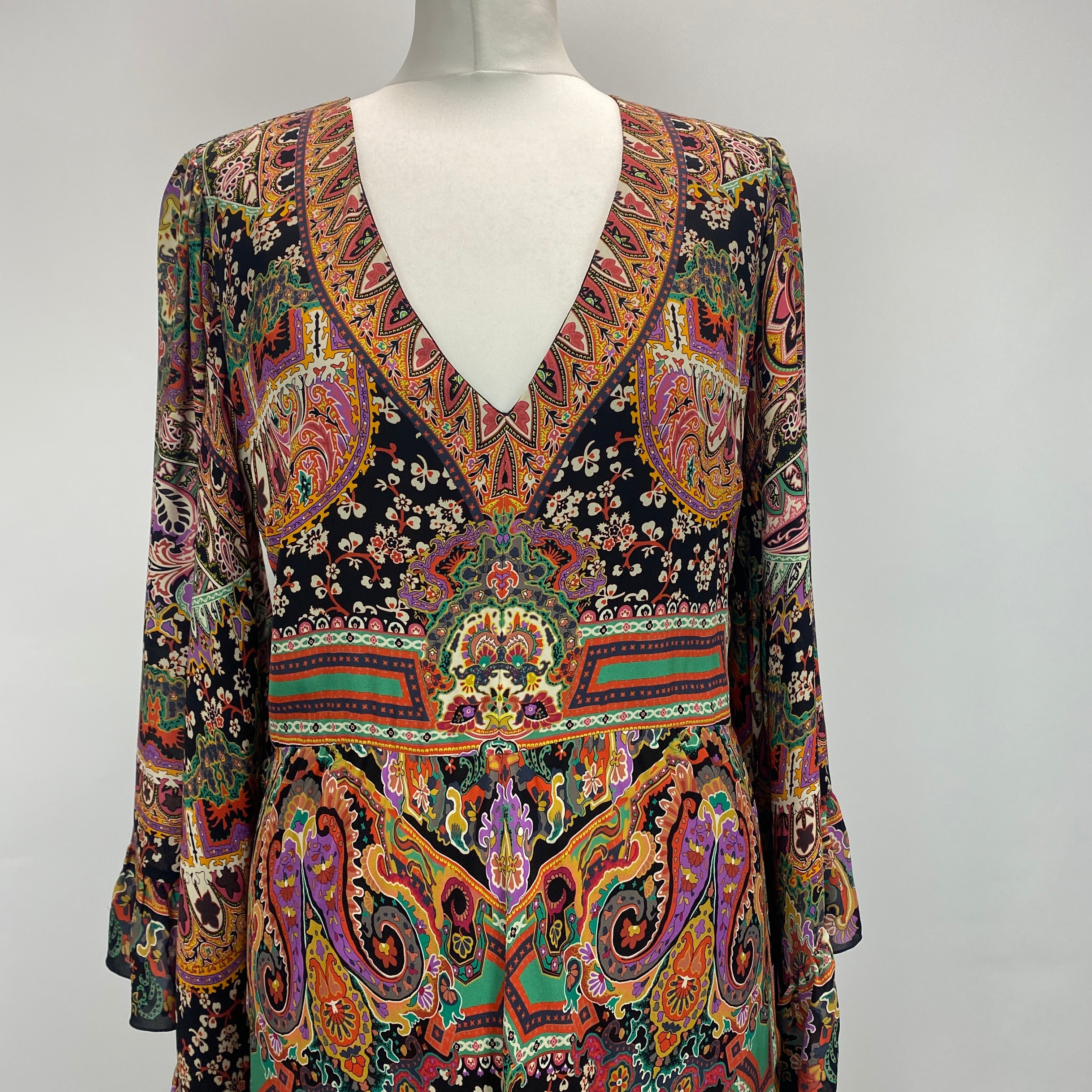Etro New £2880 Multi Paisley Print Silk Maxi Dress L
