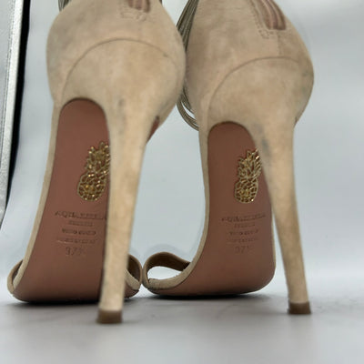 Aquazurra Beige Suede & Gold Leather Heels 37.5