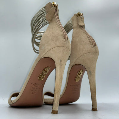 Aquazurra Beige Suede & Gold Leather Heels 37.5