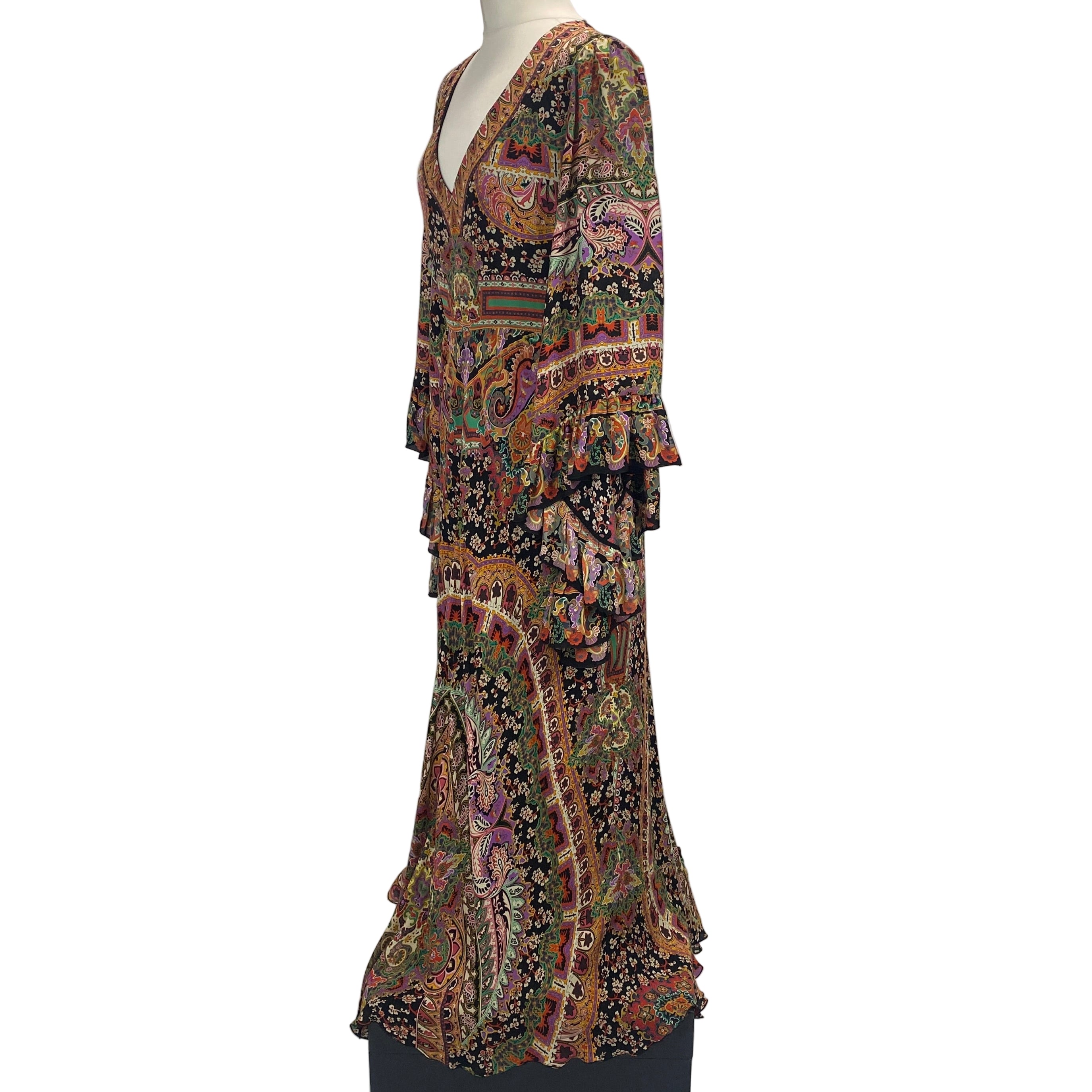 Etro New £2880 Multi Paisley Print Silk Maxi Dress L