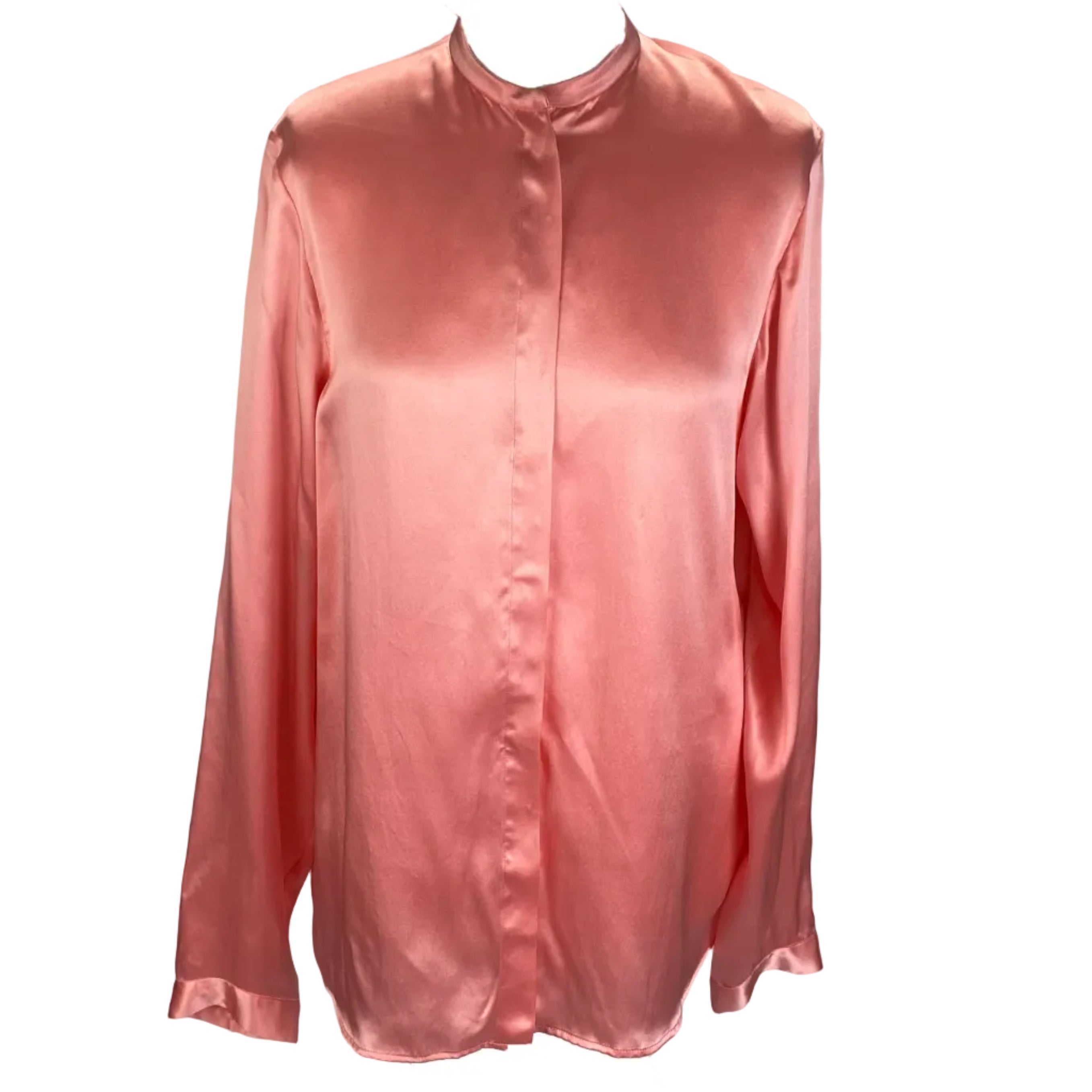 Haider Ackerman Pink Silk Satin Collarless Shirt L