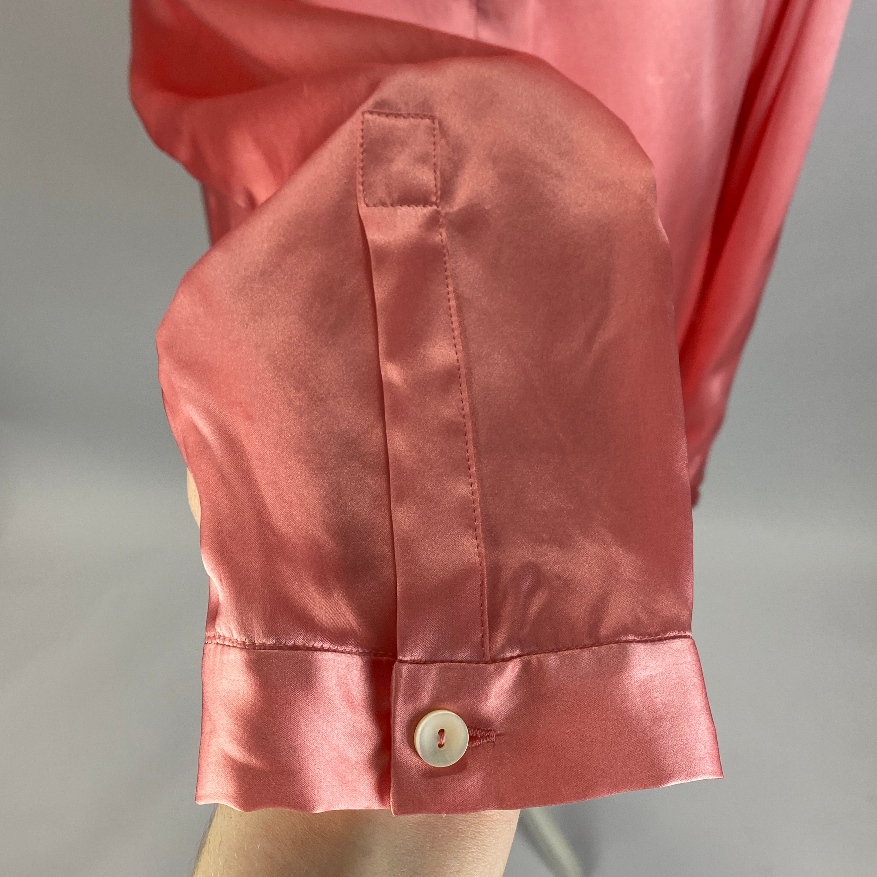 Haider Ackerman Pink Silk Satin Collarless Shirt L