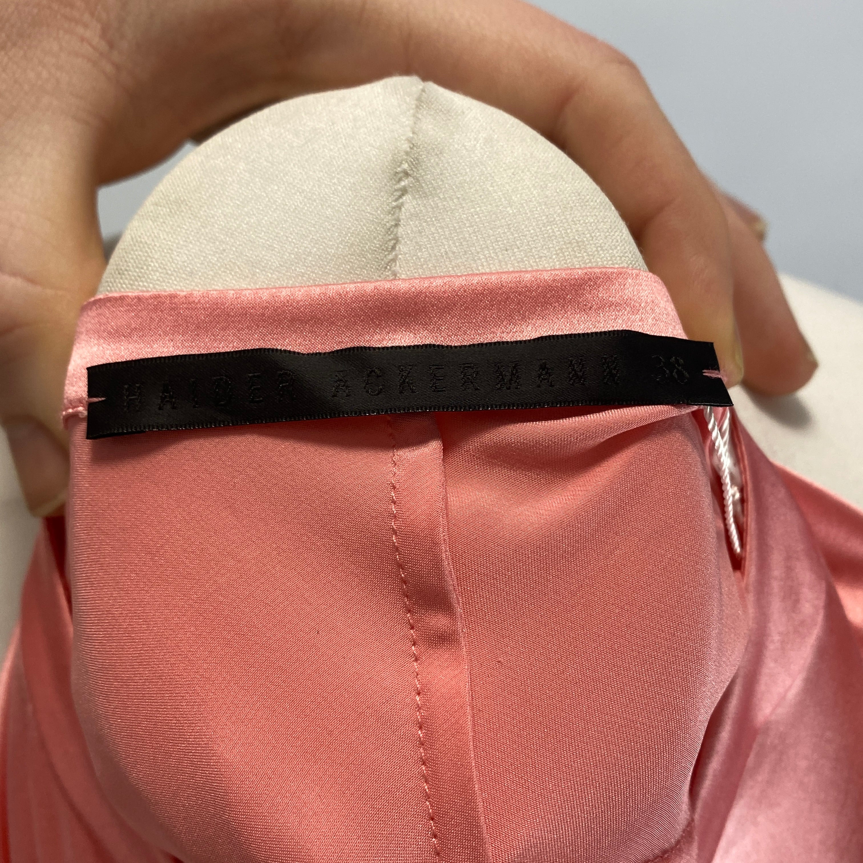 Haider Ackerman Pink Silk Satin Collarless Shirt L