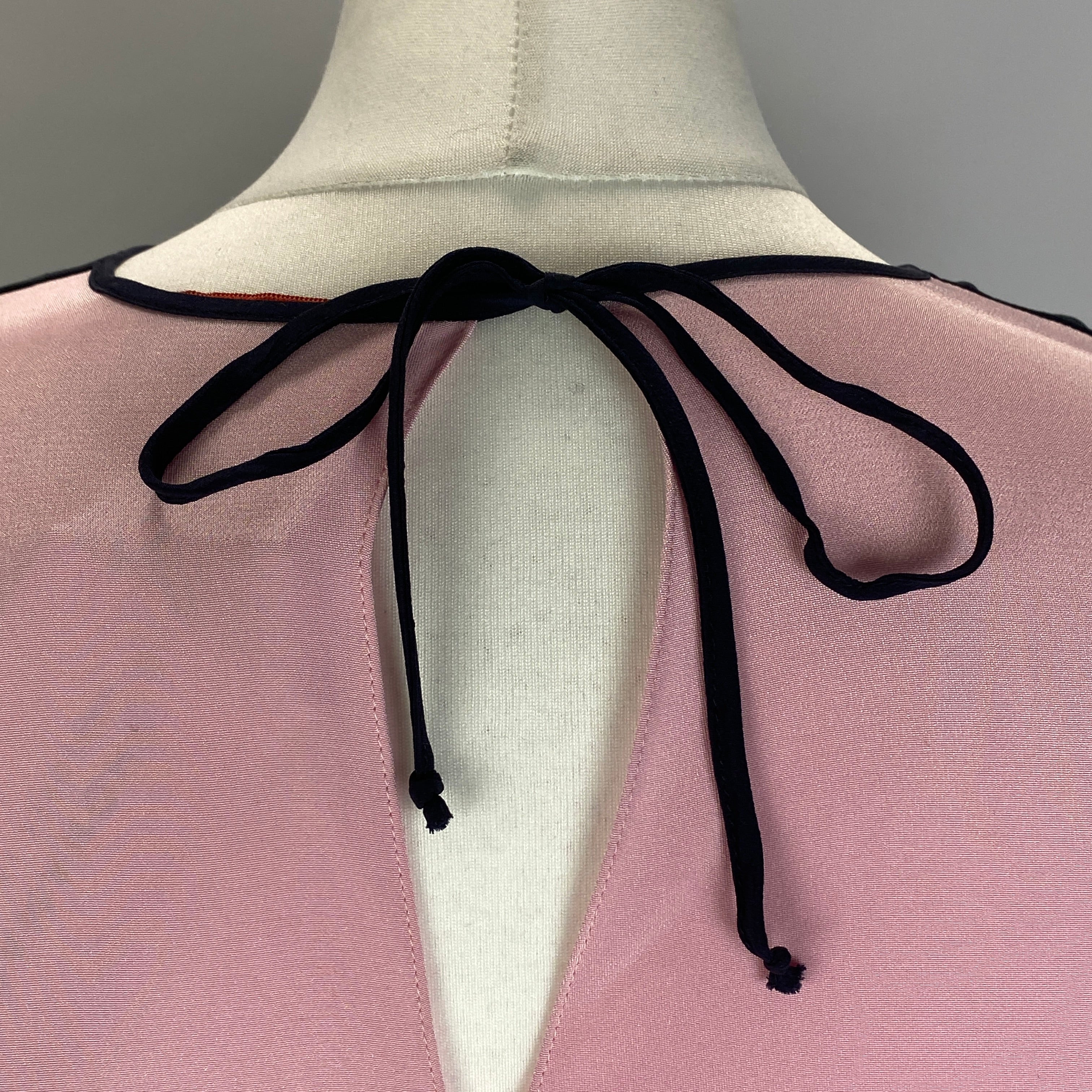 Roksanda Navy & Pink Silk Colourblock A-Line Top M