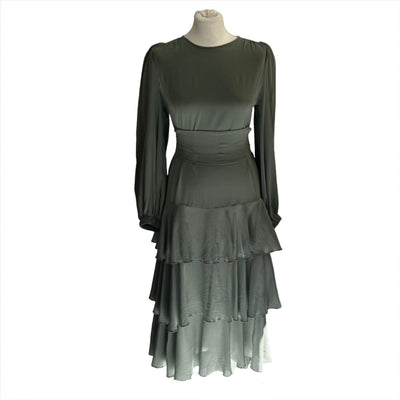 Anna Mason Sea Green Silk Tiered Maxi Dress S