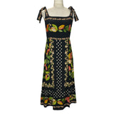 Sézane x Farm Rio Brand New Black Print Shirred Crepe Maxi Dress S