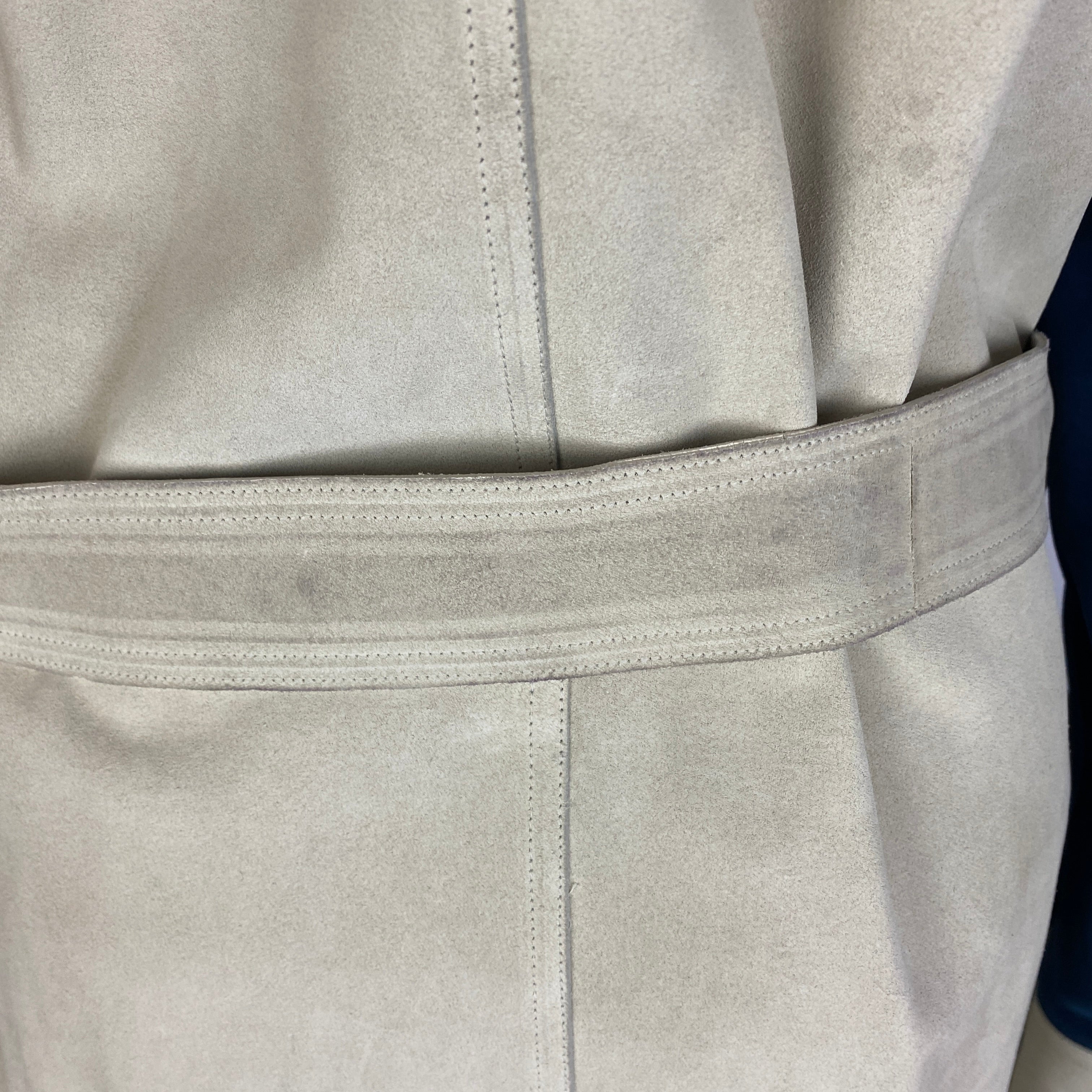 Yves Saint Laurent Cream Navy & Aqua Suede Trench Coat S