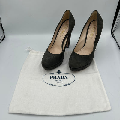 Prada Dove Grey Suede Platform Heels 38