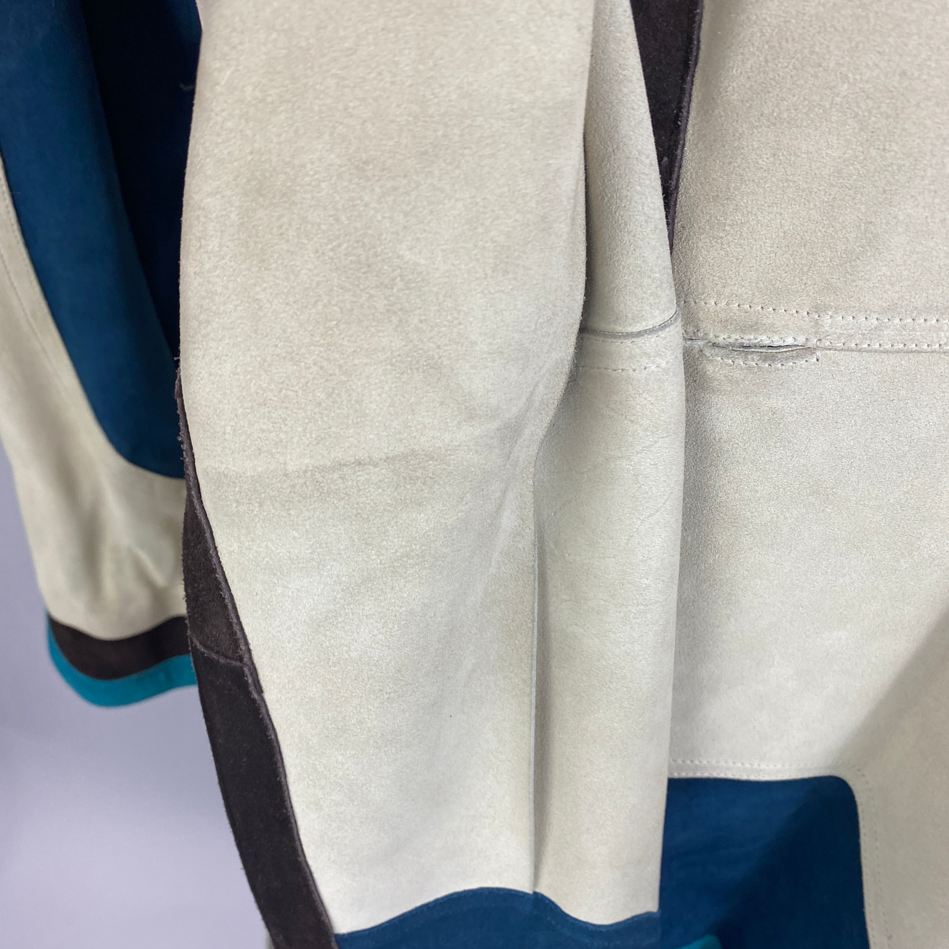 Yves Saint Laurent Cream Navy & Aqua Suede Trench Coat S