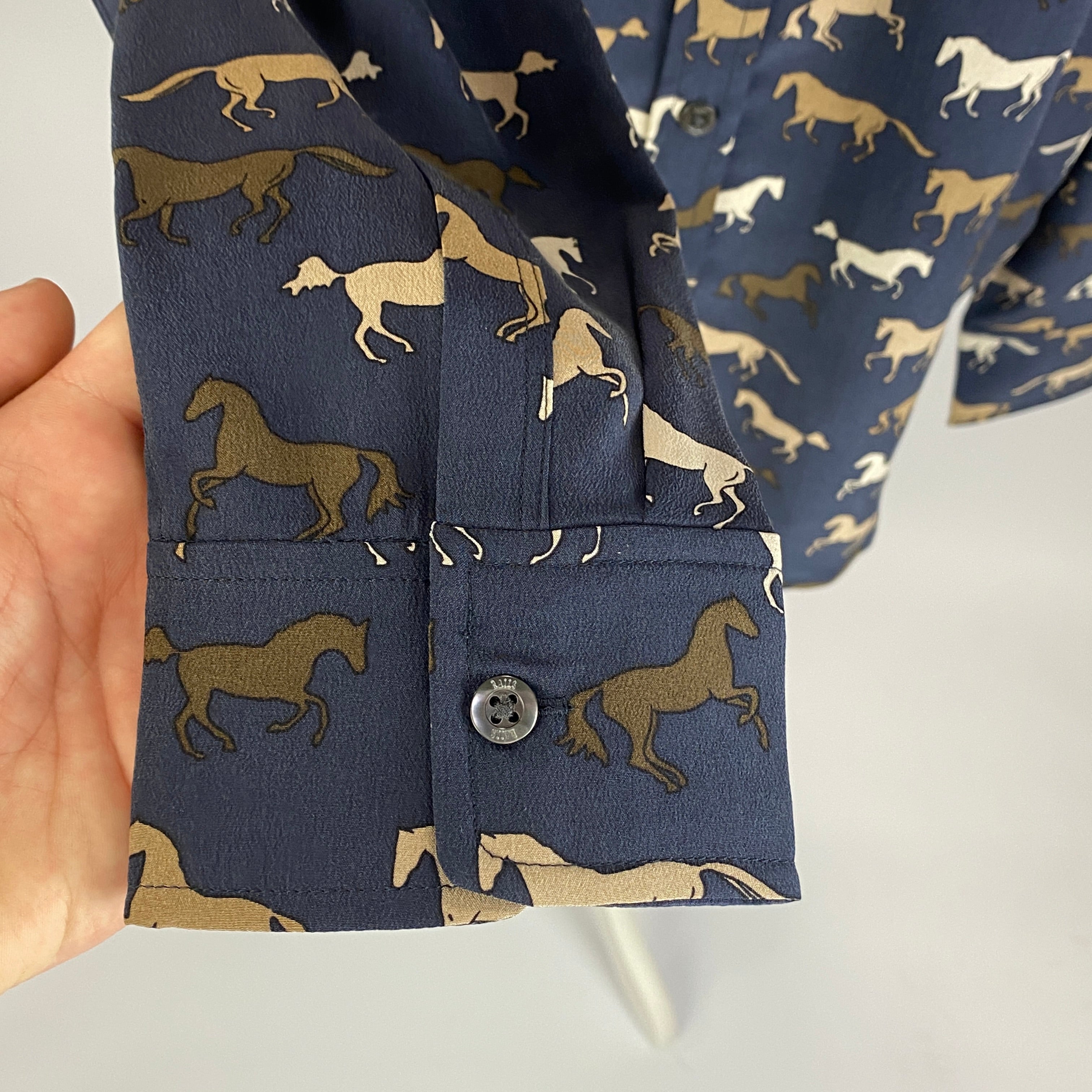 Rails New £248 Navy Silk Horse Print Shirt L
