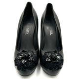 Chanel Black Lambskin & Glitter Camellia Platform Heels 39