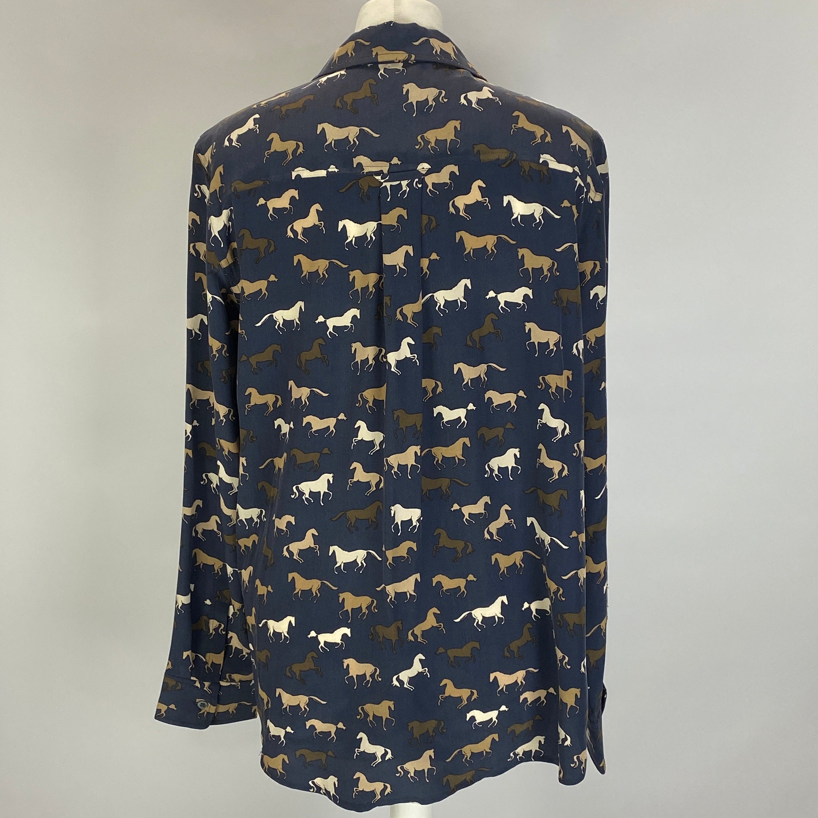 Rails New £248 Navy Silk Horse Print Shirt L