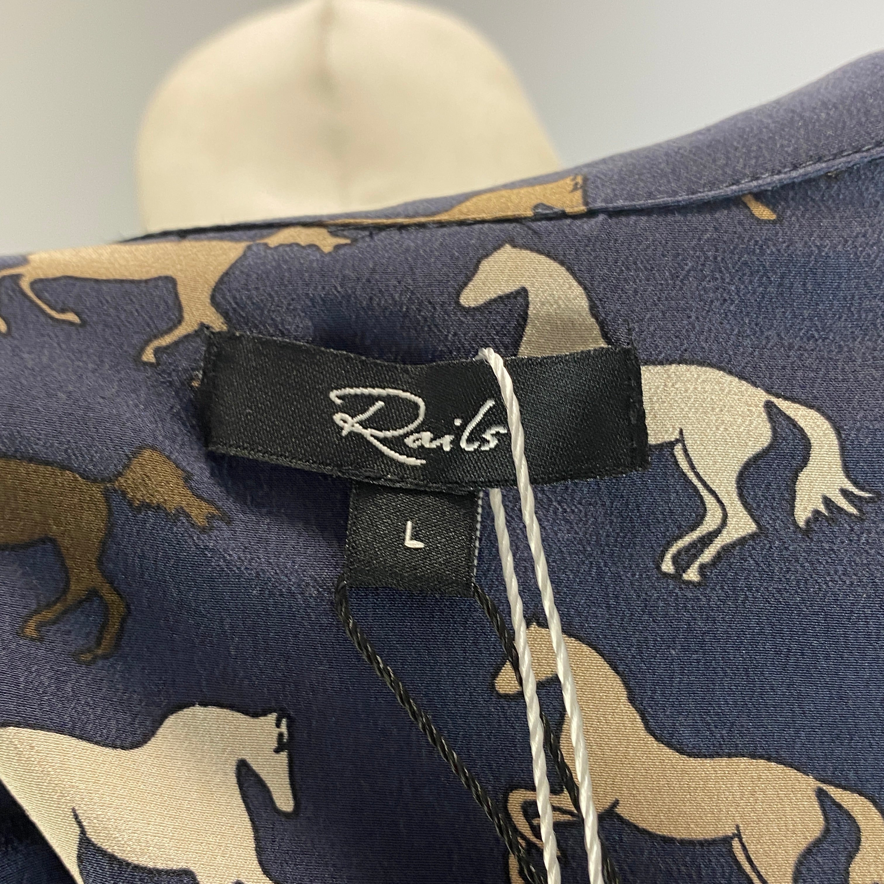 Rails New £248 Navy Silk Horse Print Shirt L