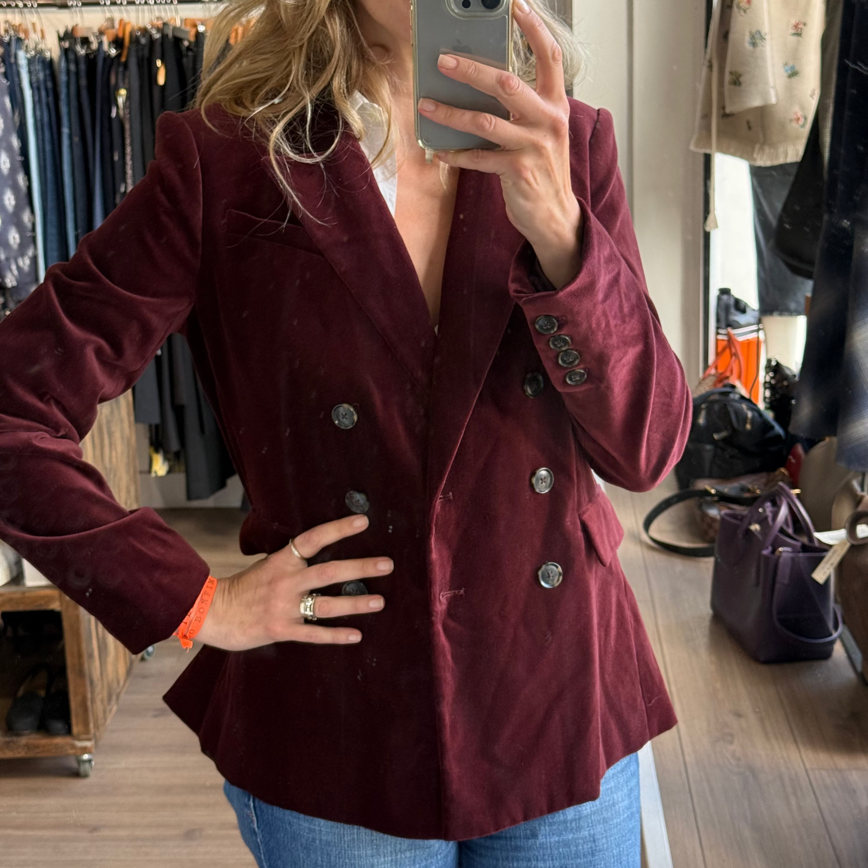 Paige New £435 Burgundy Cotton Velvet Blazer M