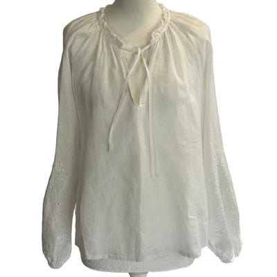 Boden White Linen Embroidered Blouse L