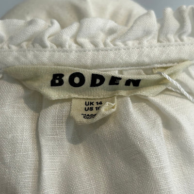 Boden White Linen Embroidered Blouse L