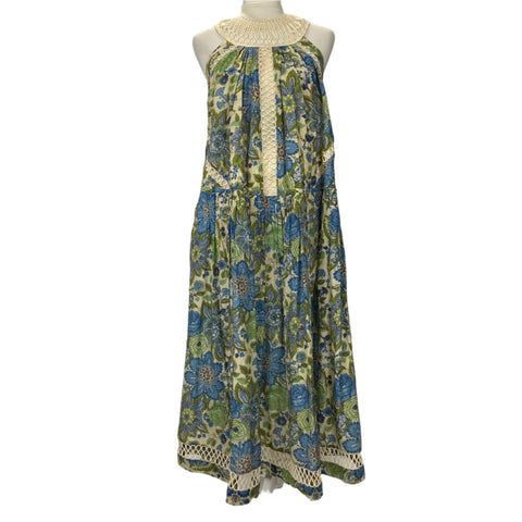 Zimmermann Green & Blue Floral Cotton & Silk Maxi Dress S