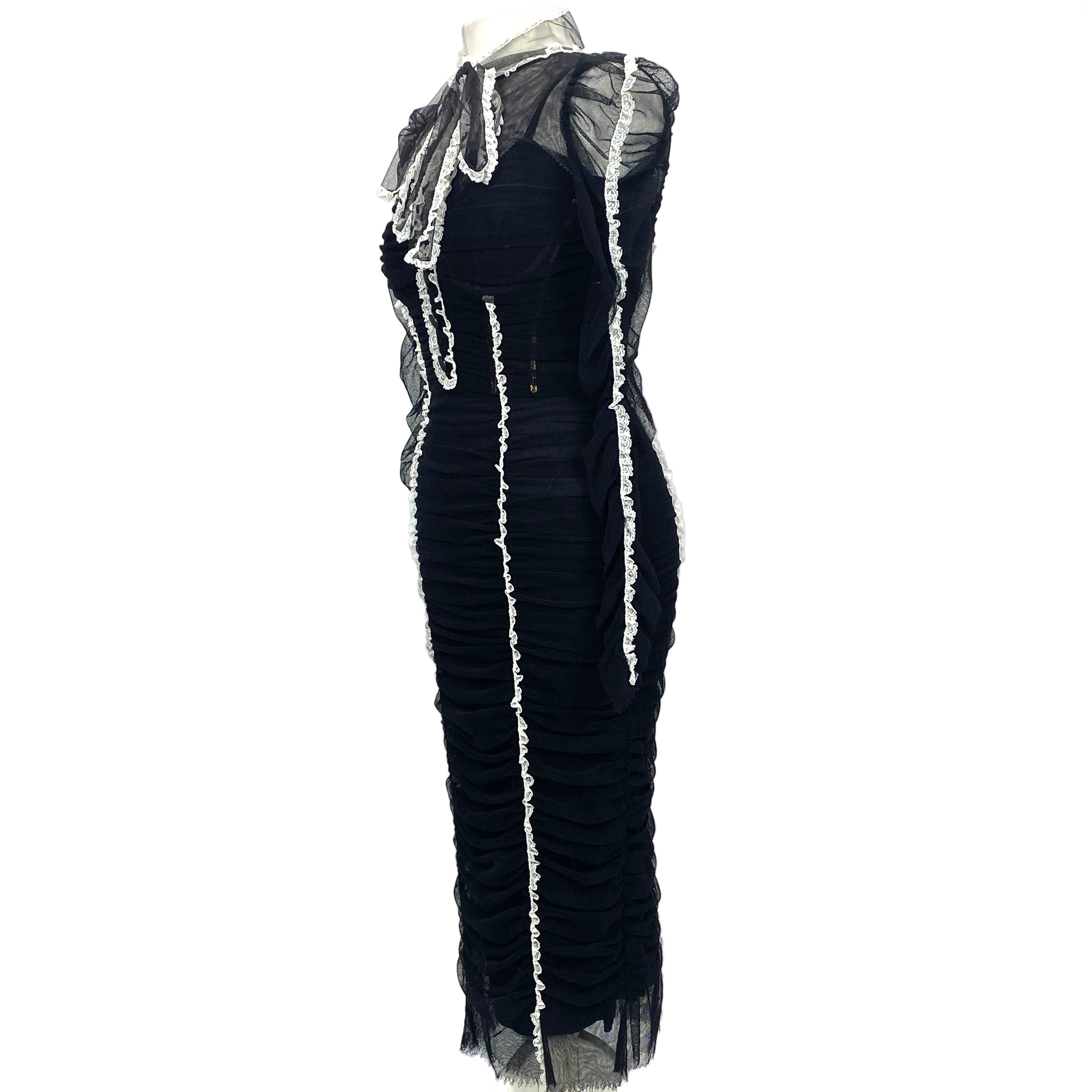 Dolce & Gabbana Black Tulle & Lace Corset Pencil Dress XS