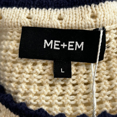 Me&Em Brand New Cream & Navy Cotton Knit Top L