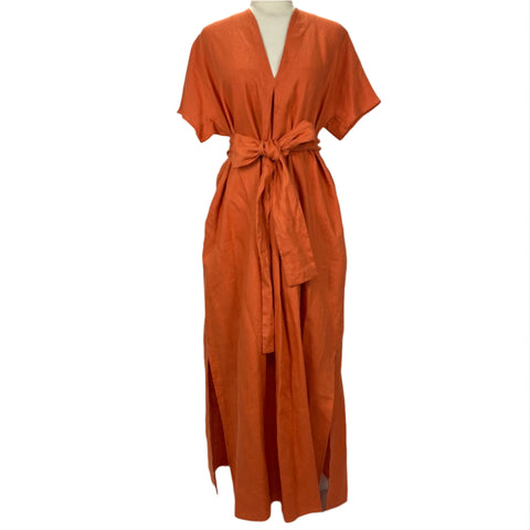 Lisa Marie Fernandez Sunset Orange Linen Maxi Dress M