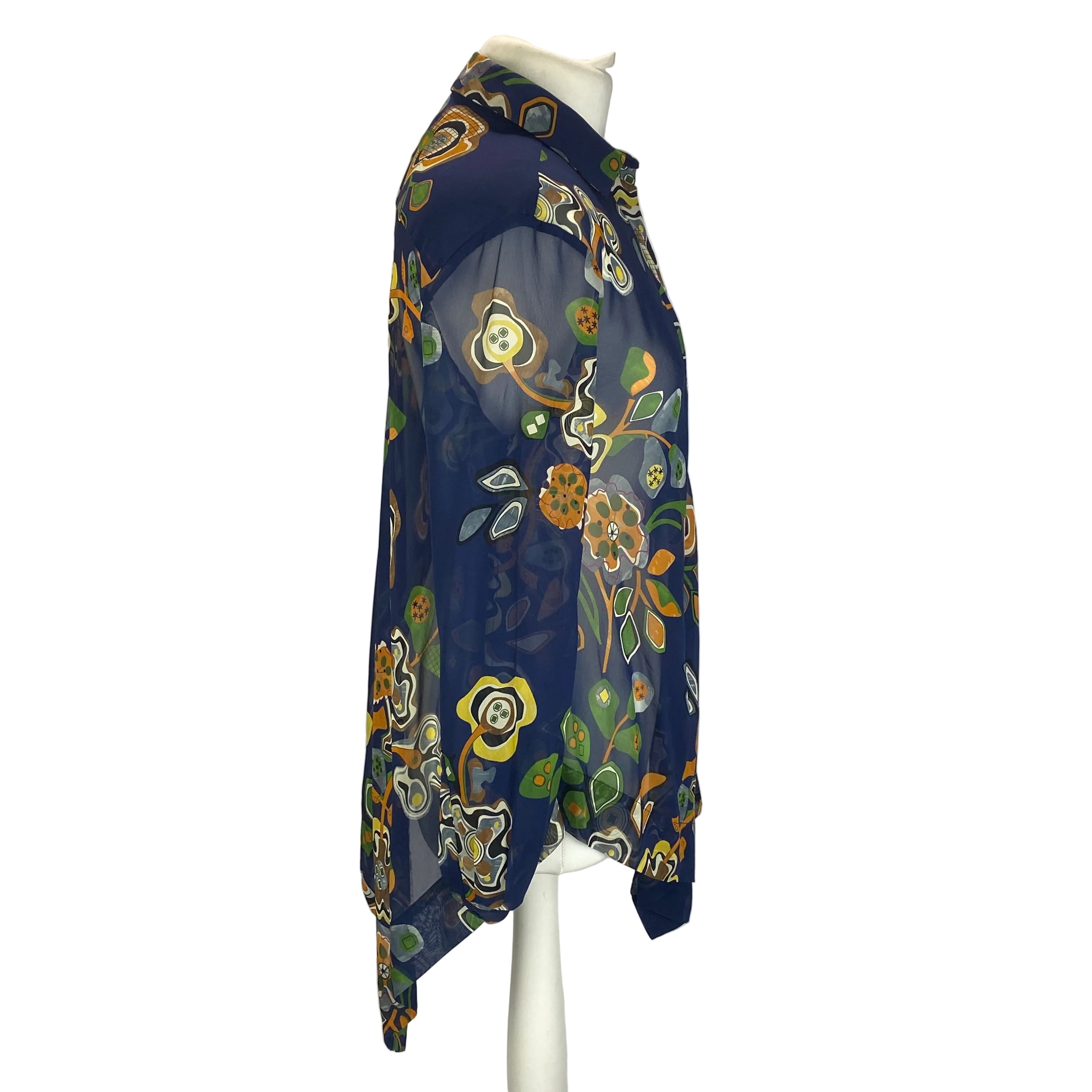 MSGM New £500 Navy Print Gauzey Silk Shirt S/M/L