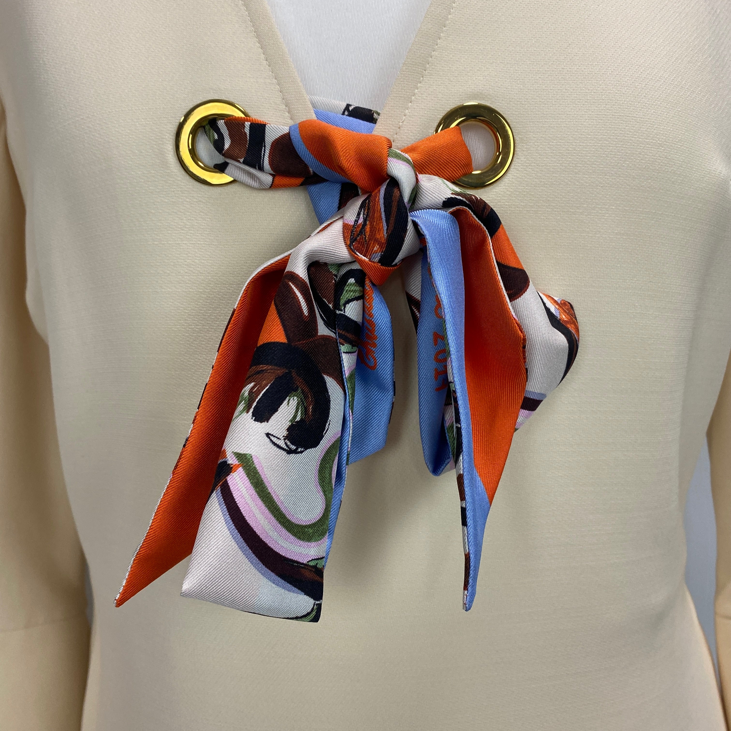 Christian Dior Cream Wool & Silk Mini Dress with Twilly Bow Tie XS