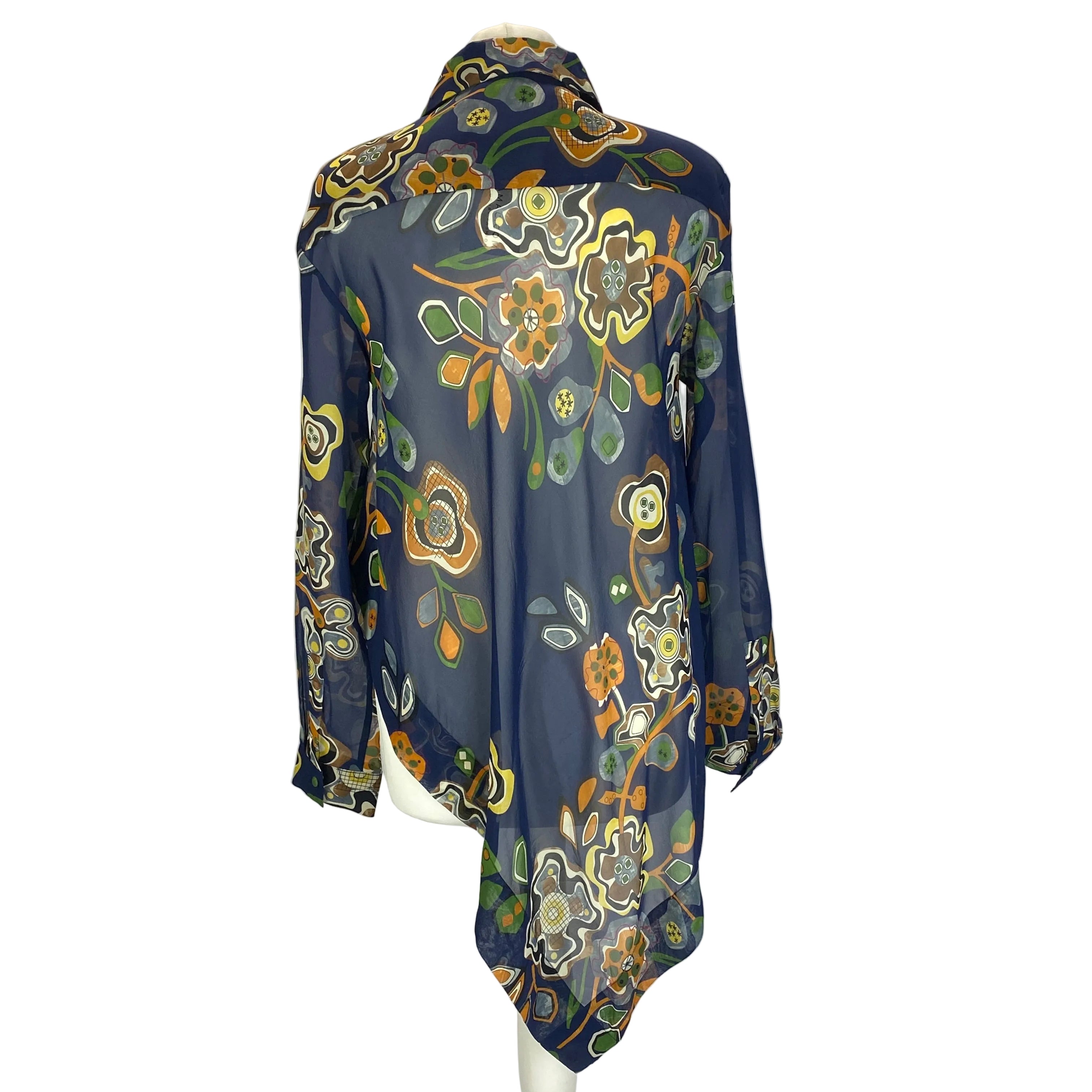MSGM New £500 Navy Print Gauzey Silk Shirt S/M/L