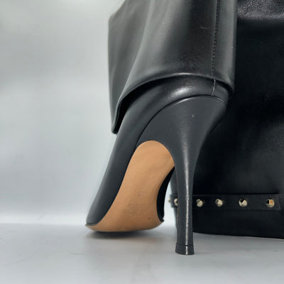 Valentino Black Leather Stud Strap Knee Boots 38