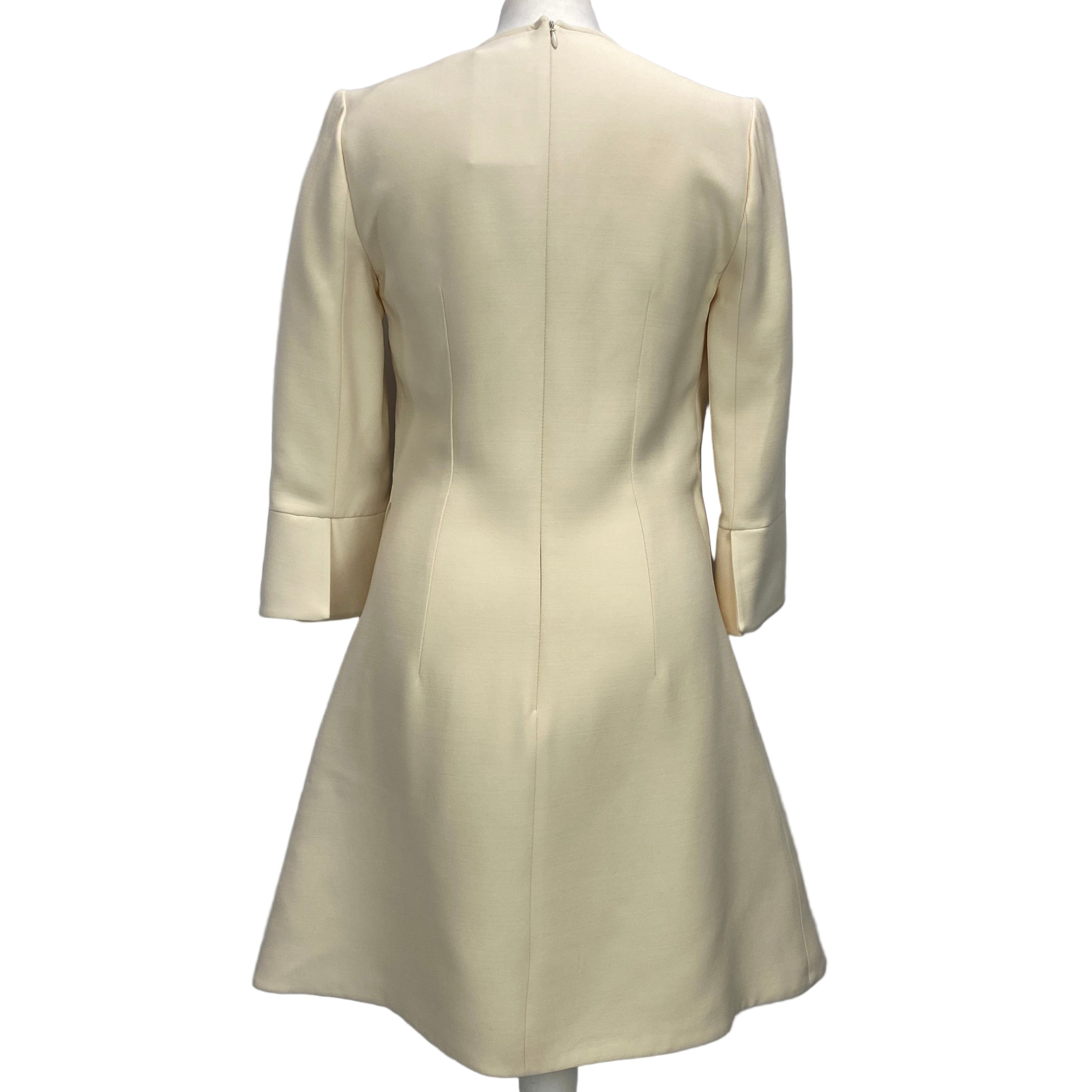 Christian Dior Cream Wool & Silk Mini Dress with Twilly Bow Tie XS