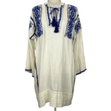 Isabel Marant Etoile Ivory & Blue Embroidered Muslin Tunic Dress M