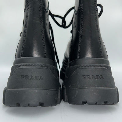 Prada £885 Black Leather Combat Boots 38