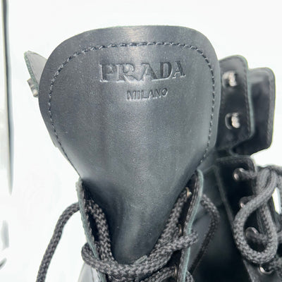 Prada £885 Black Leather Combat Boots 38