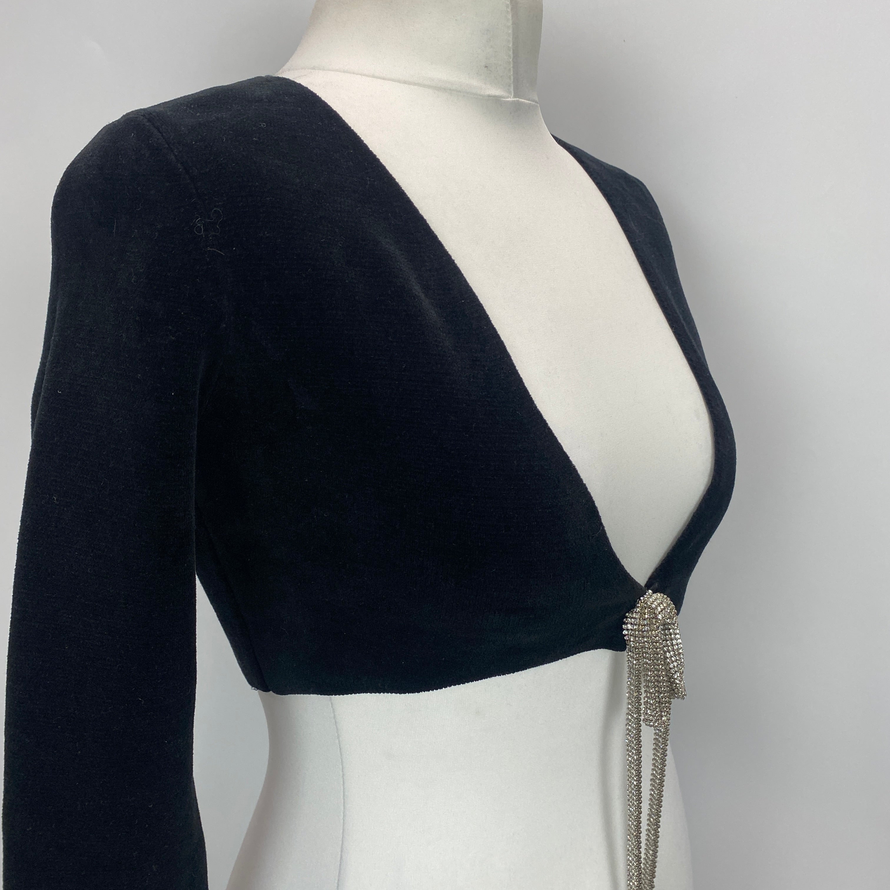 Alexander Wang $595 Black Velvet Cropped Cardigan S