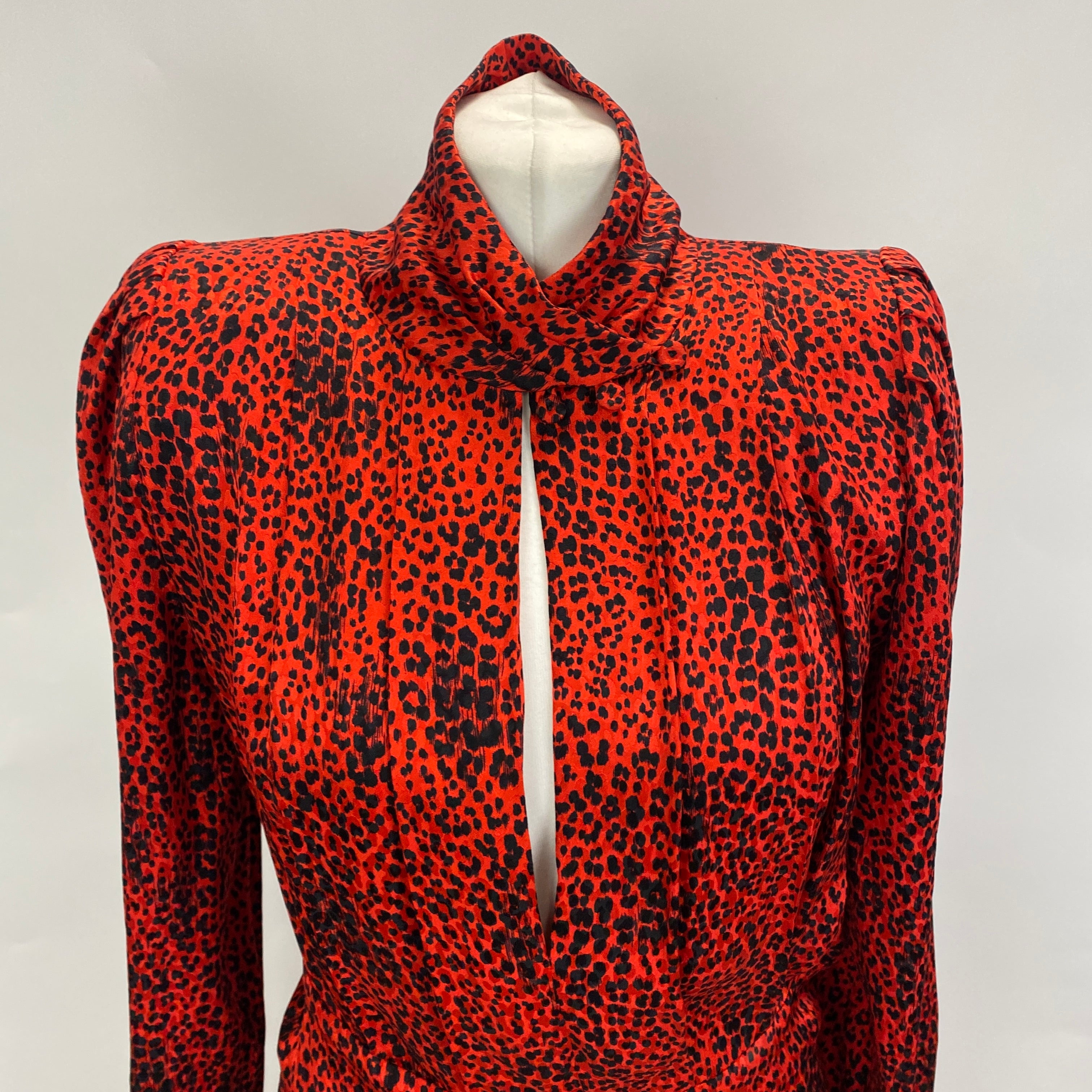 Alessandra Rich £1500 Ruby Cheetah Silk Maxi Dress XS