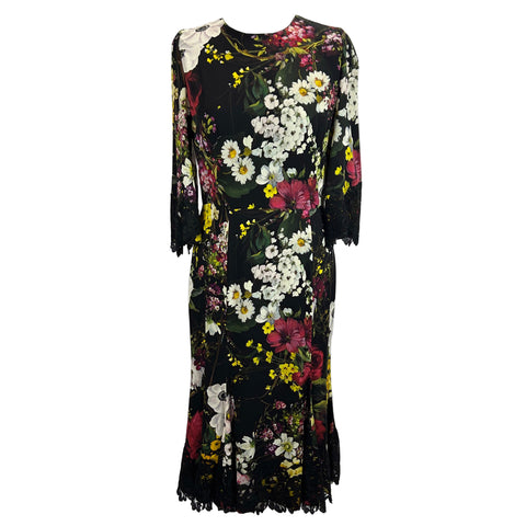 Dolce & Gabbana Black Floral Print Silk Crepe Dress M