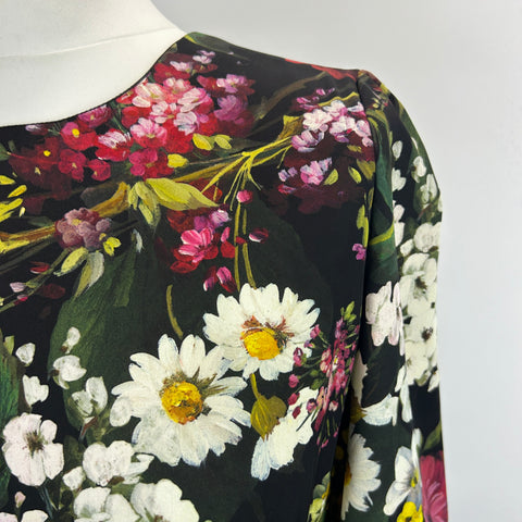 Dolce & Gabbana Black Floral Print Silk Crepe Dress M