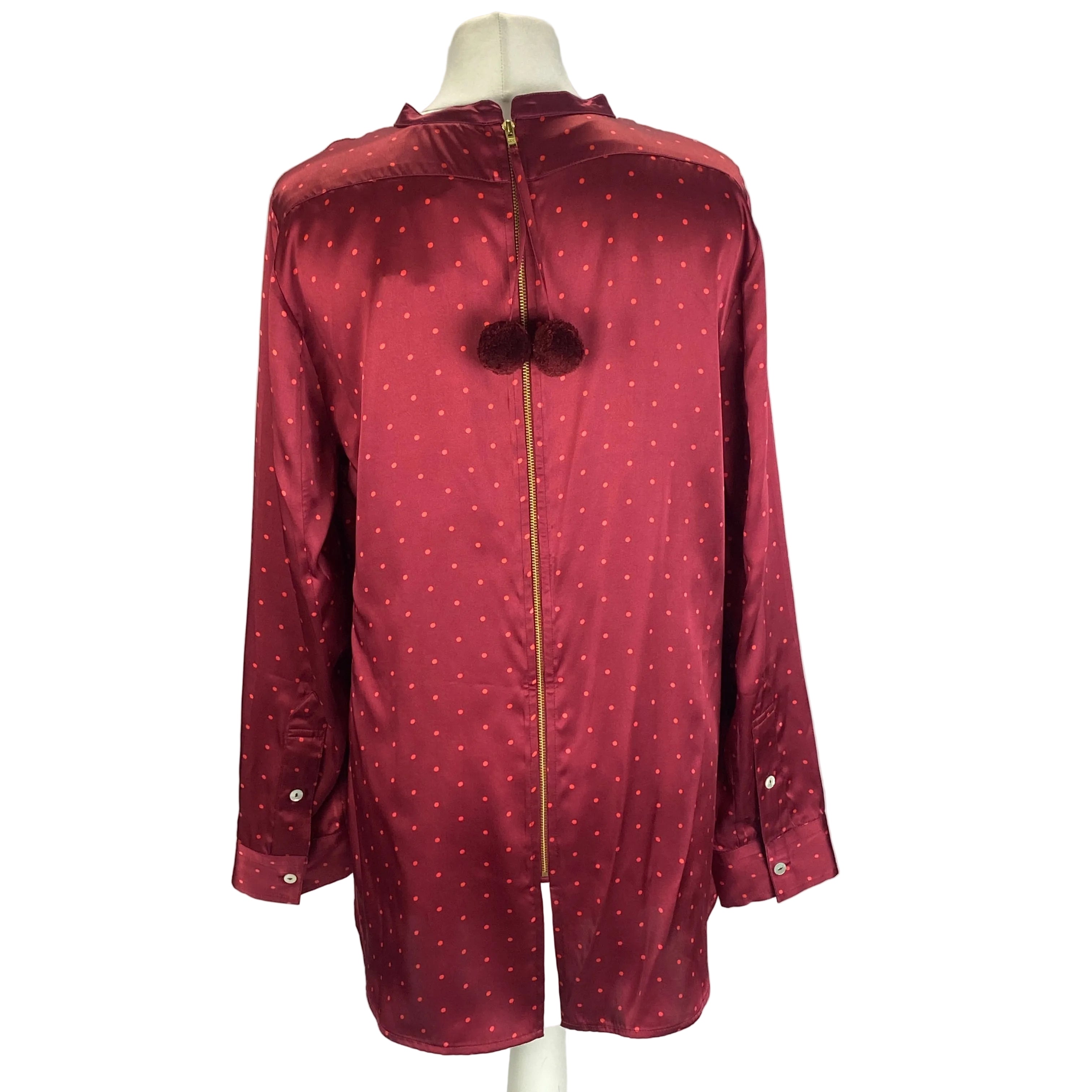 Figue New $495 Burgundy Polka Dot Milagro Tux Shirt L