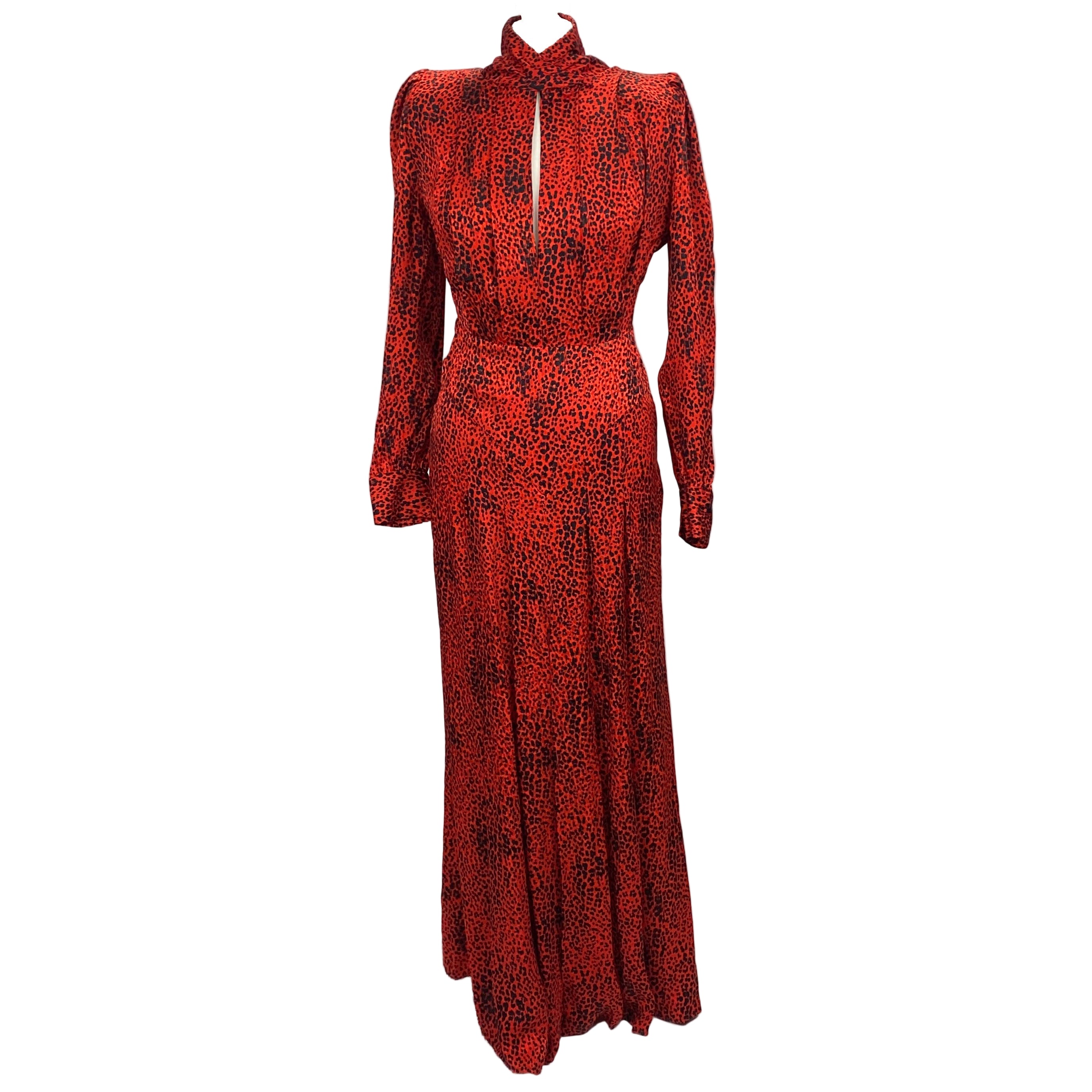 Alessandra Rich £1500 Ruby Cheetah Silk Maxi Dress XS
