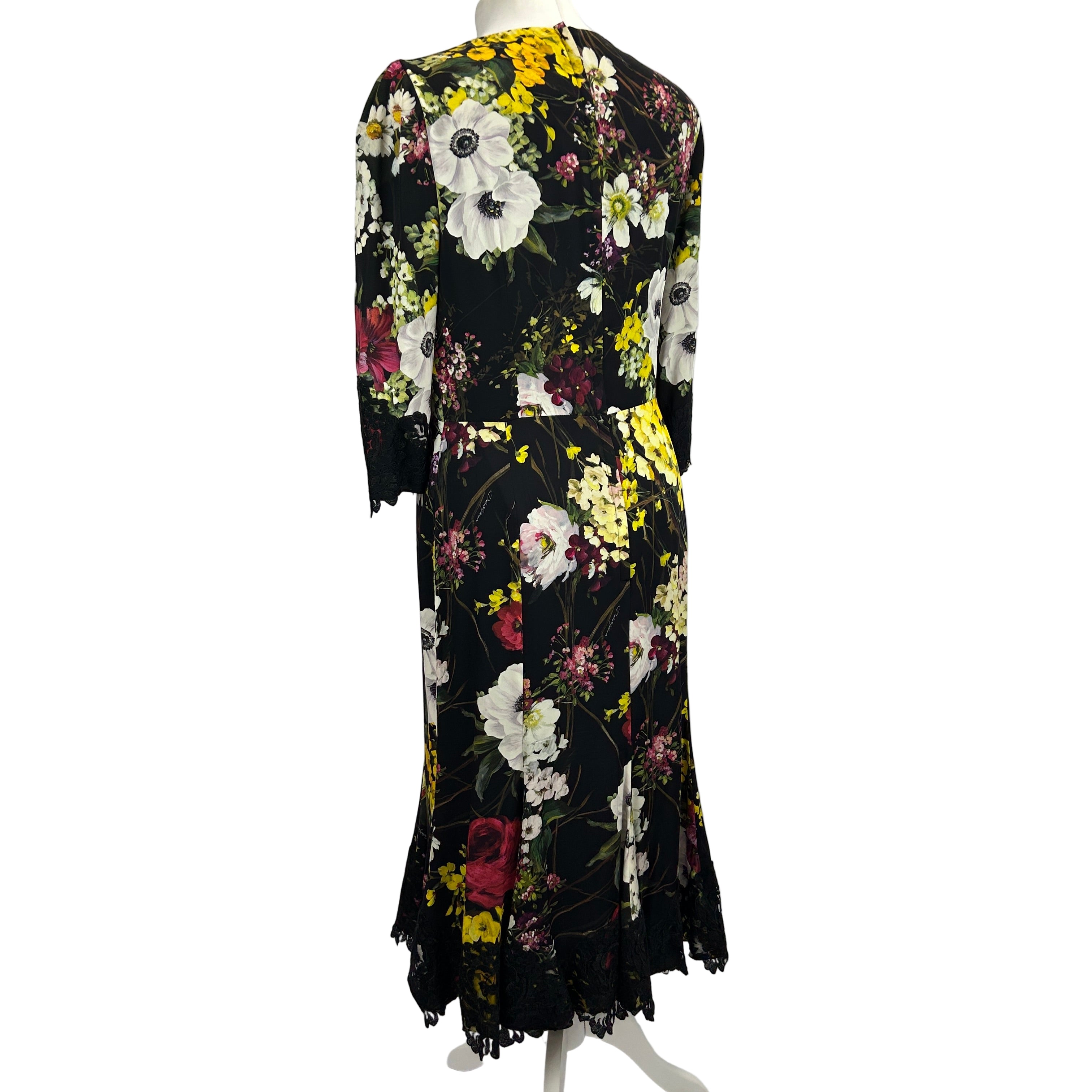 Dolce & Gabbana Black Floral Print Silk Crepe Dress M