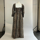 Ganni Leopardprint Cotton & Silk Shirred Maxi Dress XS