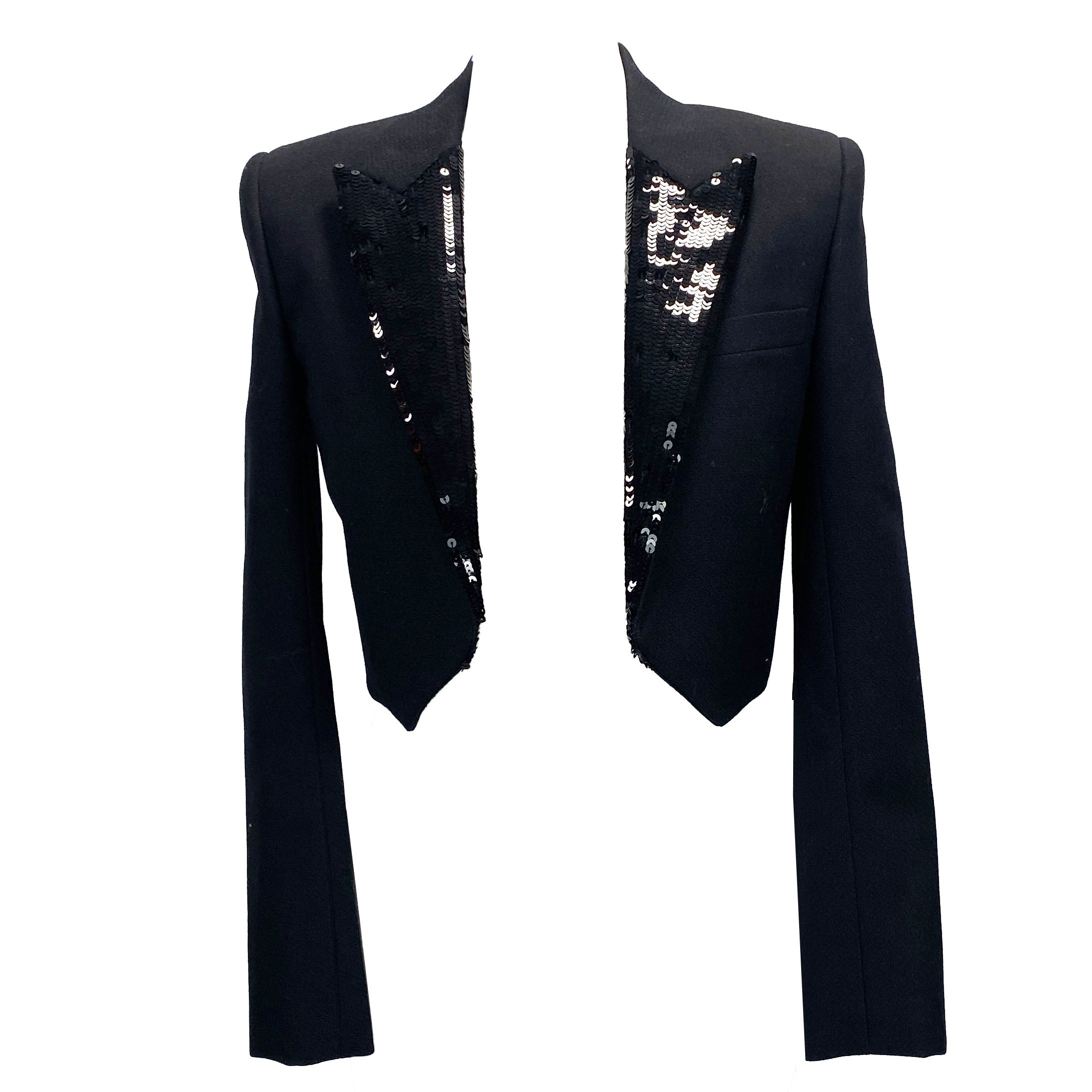 Saint Laurent New Sequin Lapel Wool Crop Jacket XS