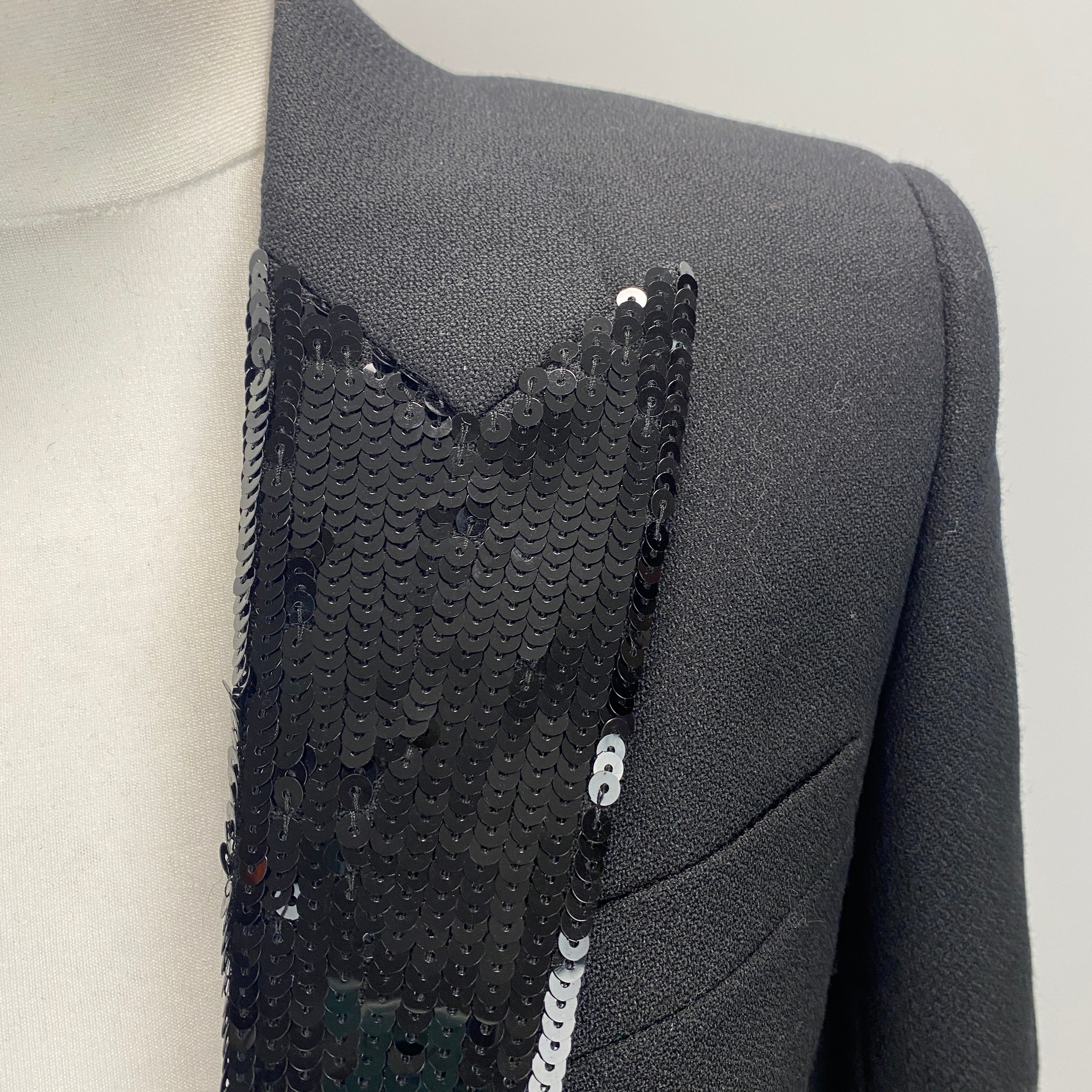 Saint Laurent New Sequin Lapel Wool Crop Jacket XS