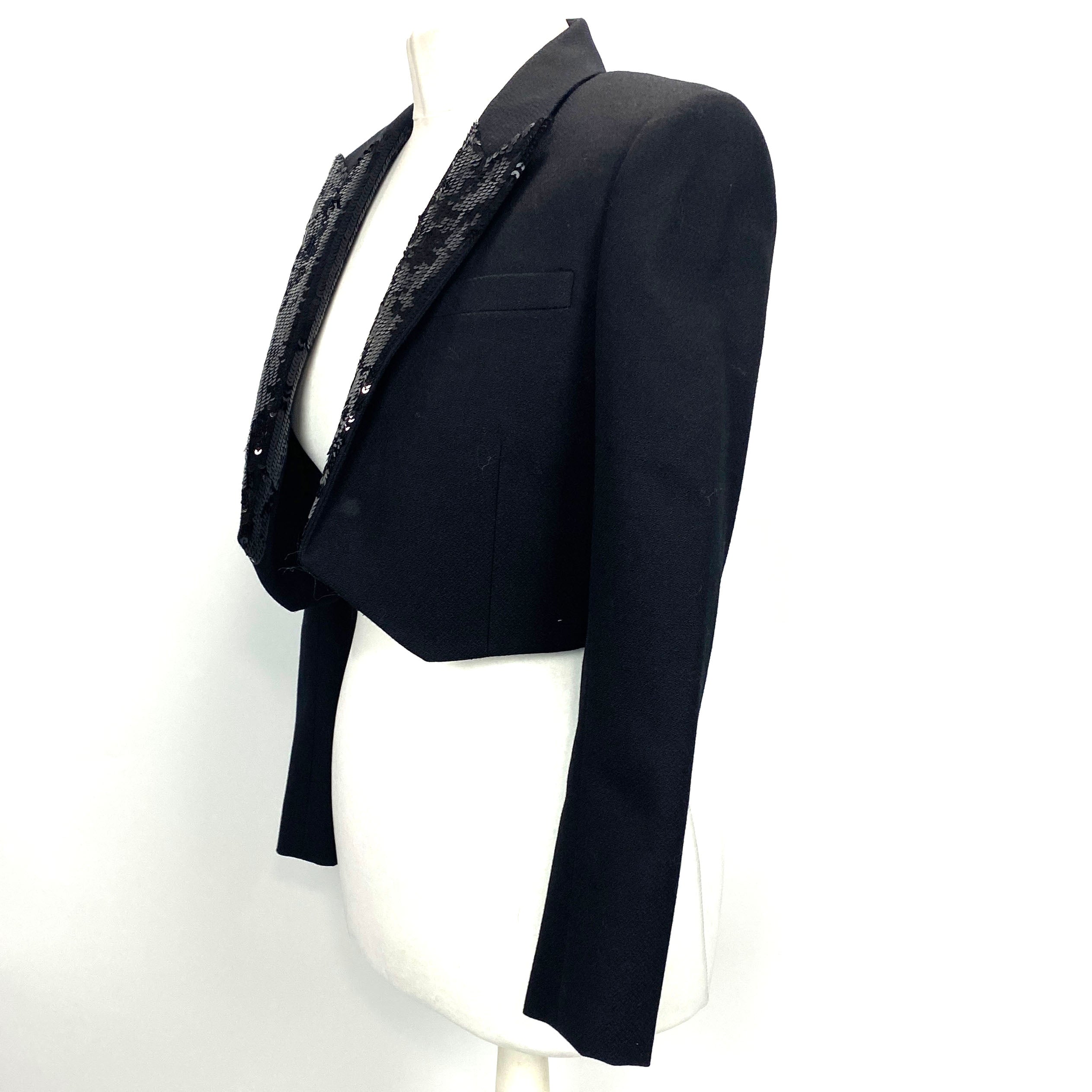 Saint Laurent New Sequin Lapel Wool Crop Jacket XS