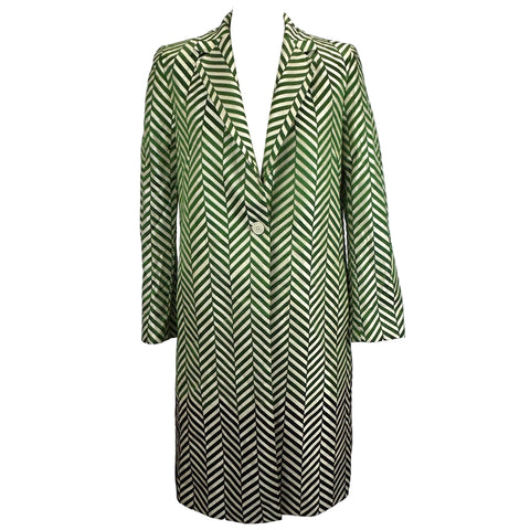Dries Van Noten Emerald & Cream Chevron Silk Coat XXS