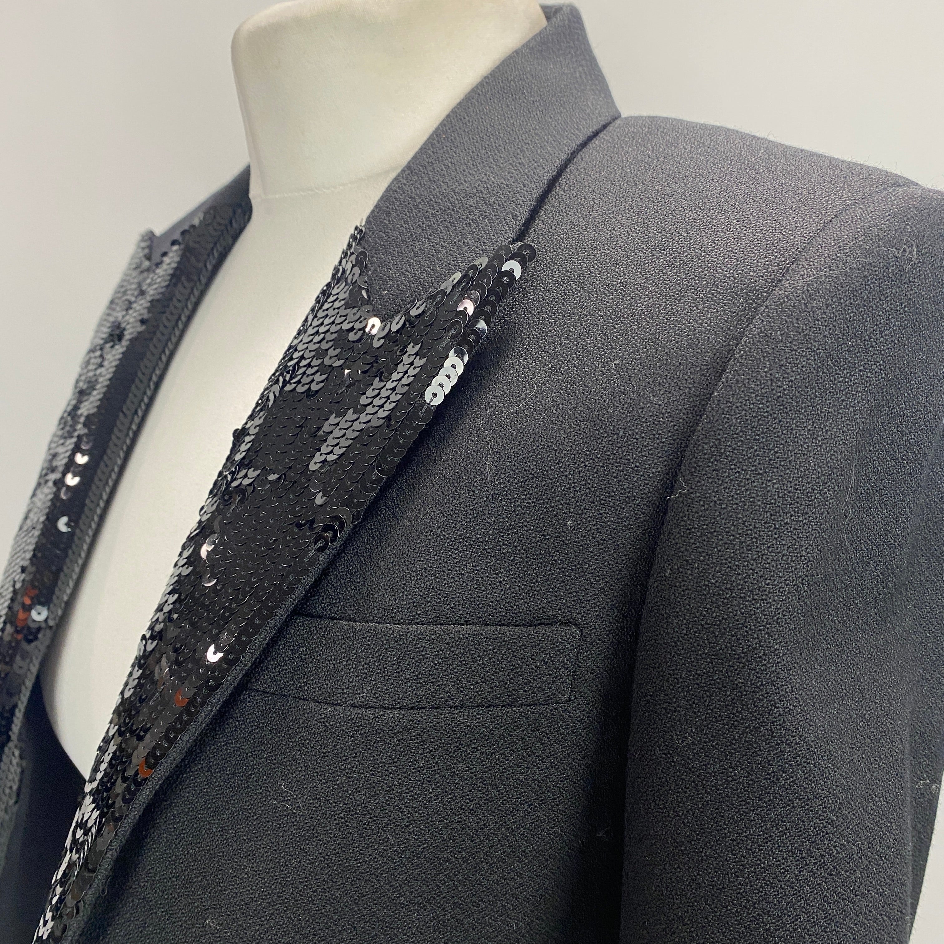 Saint Laurent New Sequin Lapel Wool Crop Jacket XS