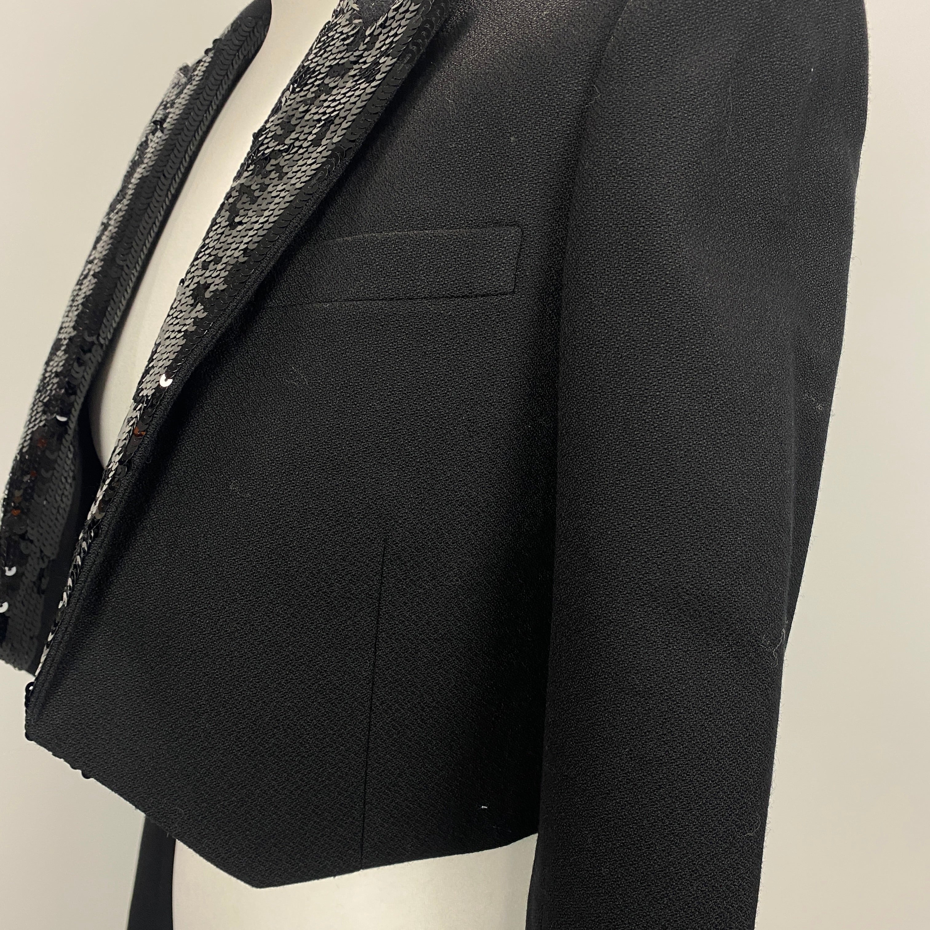 Saint Laurent New Sequin Lapel Wool Crop Jacket XS