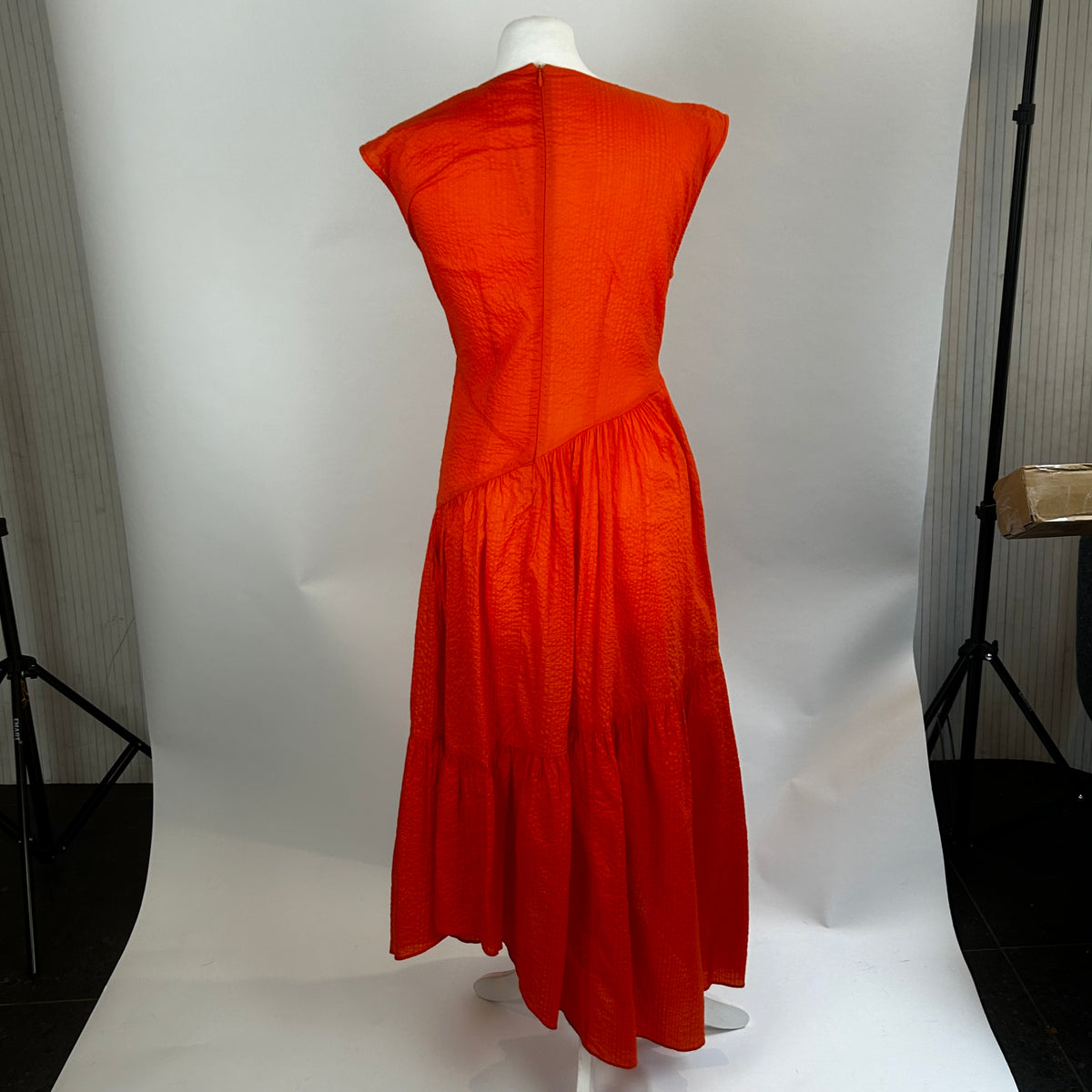 Frame Orange Crinkle Asymmetric Maxi Dress XS