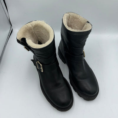 Jimmy Choo Black Sheepskin Lined Biker Boots 38