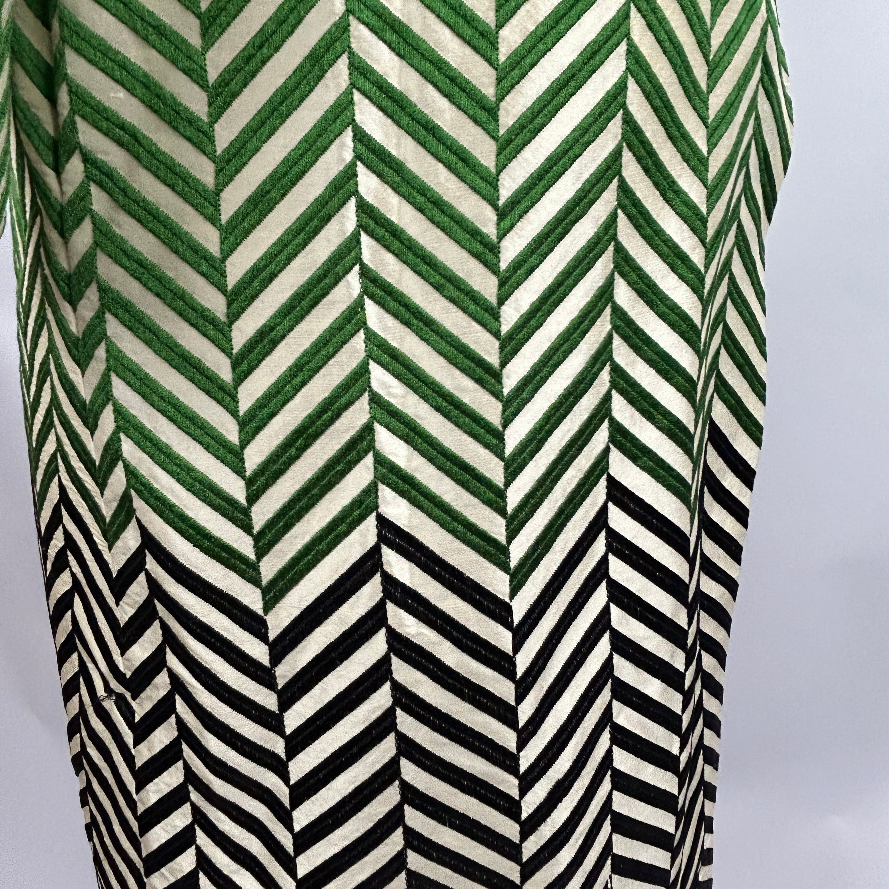 Dries Van Noten Emerald & Cream Chevron Silk Coat XXS