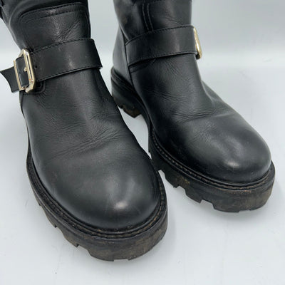 Jimmy Choo Black Sheepskin Lined Biker Boots 38